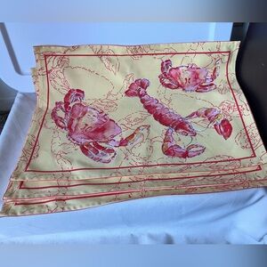 New NWT April Cornell Yellow Orange Lobster Crab Cotton Placemat Set of 4.